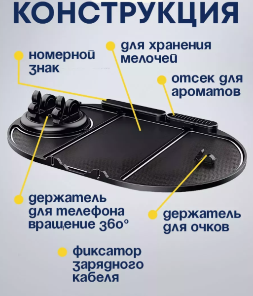 Противоскользящий коврик - держатель на панель в автомобиль 6в1, с автовизиткой и ароматизатором / Подставка для телефона